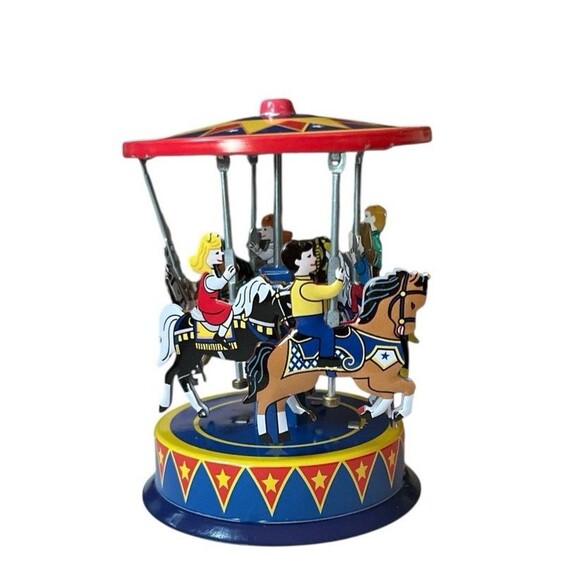 Vintage Schylling Collector Series Horse Carousel Pull & Spin Tin Toy In Box - Picture 2 of 6